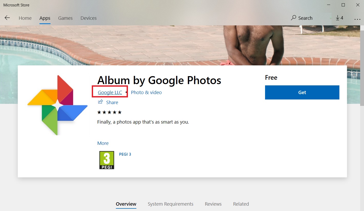 Google app in Store for Windows 10